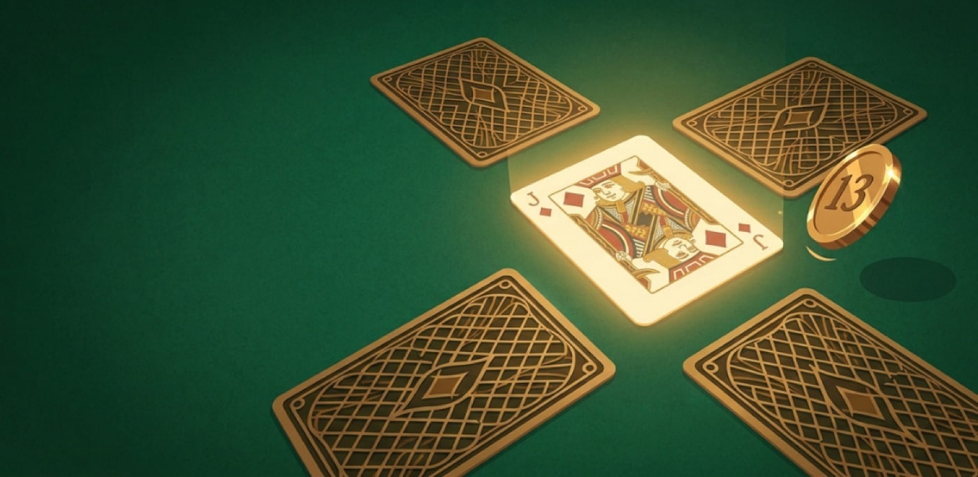 Card table with the Jack card glowing among face-down cards